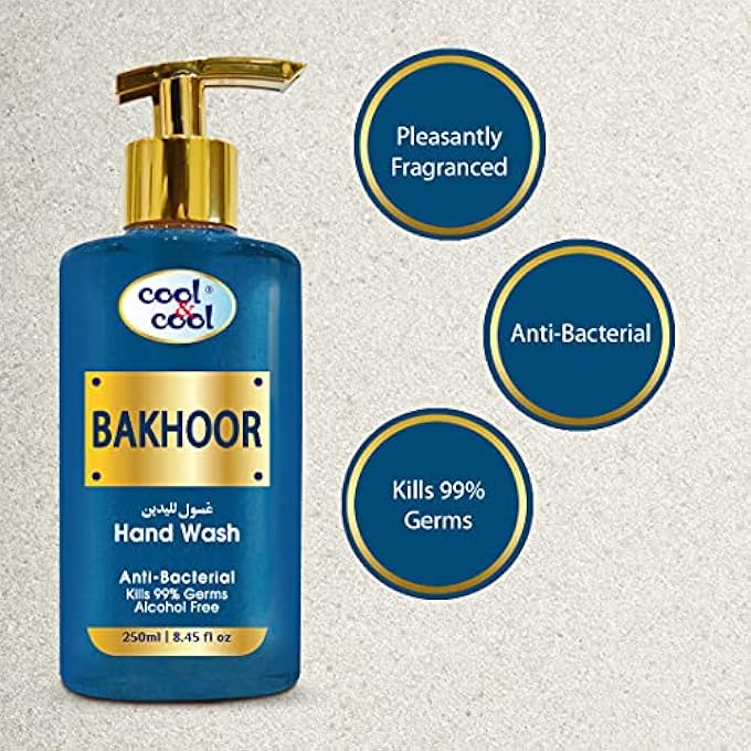 Cool & Cool ARABIC SERIES BAKHOOR HAND WASH -250ML - ANTIBACTERIAL, ALCOHOL-FREE, MOISTURIZING WITH VITAMIN E, 99% GERM-KILLING FORMULA - Image 3